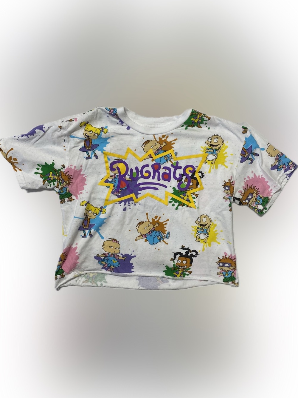 Nickelodeon Rugrats White Cropped Tee with Purple, Yellow, Green & Pink Accents